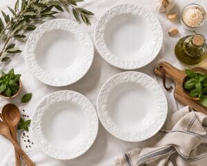 Over & Back Portugal White Embossed Pasta Bowl Set of 4